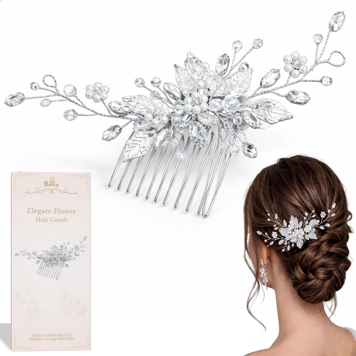 Boncy® Haarspeld Bloem - Haarpin Voor Bruiloft - Haarspelden Dames - Haar Accessoires Vrouwen - Kristal Haarstuk Voor Bruid & Bruidsmeisjes - Bruids Haarspeldjes Haaraccessoires meisje - Hairpin Clips - Haarsierraad Haarversiering Huwelijk Feest