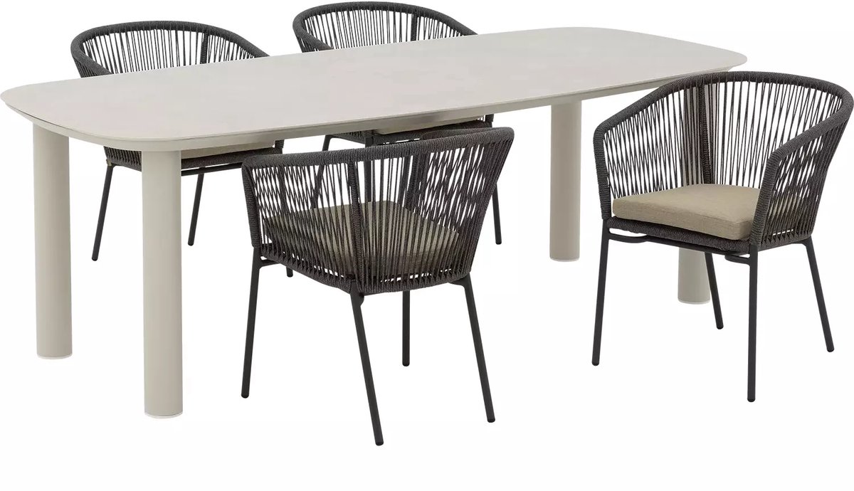 Goossens Tuinset Vernazza Incl. 4 Ravello Stoelen - Keramiek - bruin - 220 x 75 x 100 cm