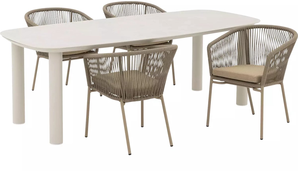 Goossens Tuinset Vernazza Incl. 4 Ravello Stoelen - Keramiek - bruin - 220 x 75 x 100 cm