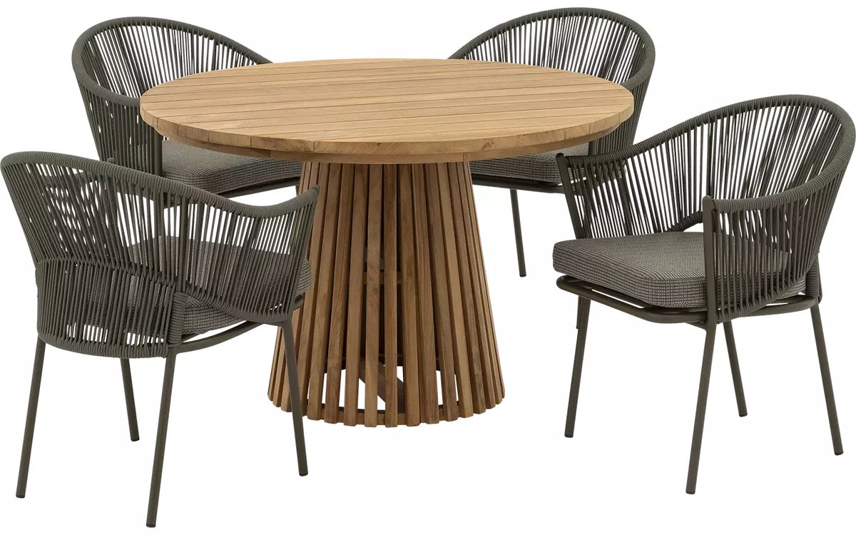 Goossens Tuinset Idro Incl. 4 Levanzo Stoelen - Hout - onbewerkt - 120 x 76 x 120 cm