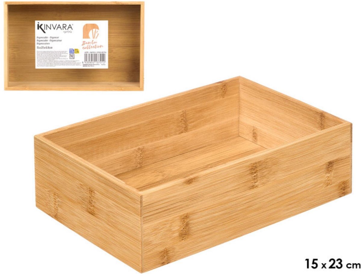 Kinvara Bestekbak/keuken organizer - 4x - 1-vaks - Tidy Smart - bamboe hout - 23 x 15 x 7 cm
