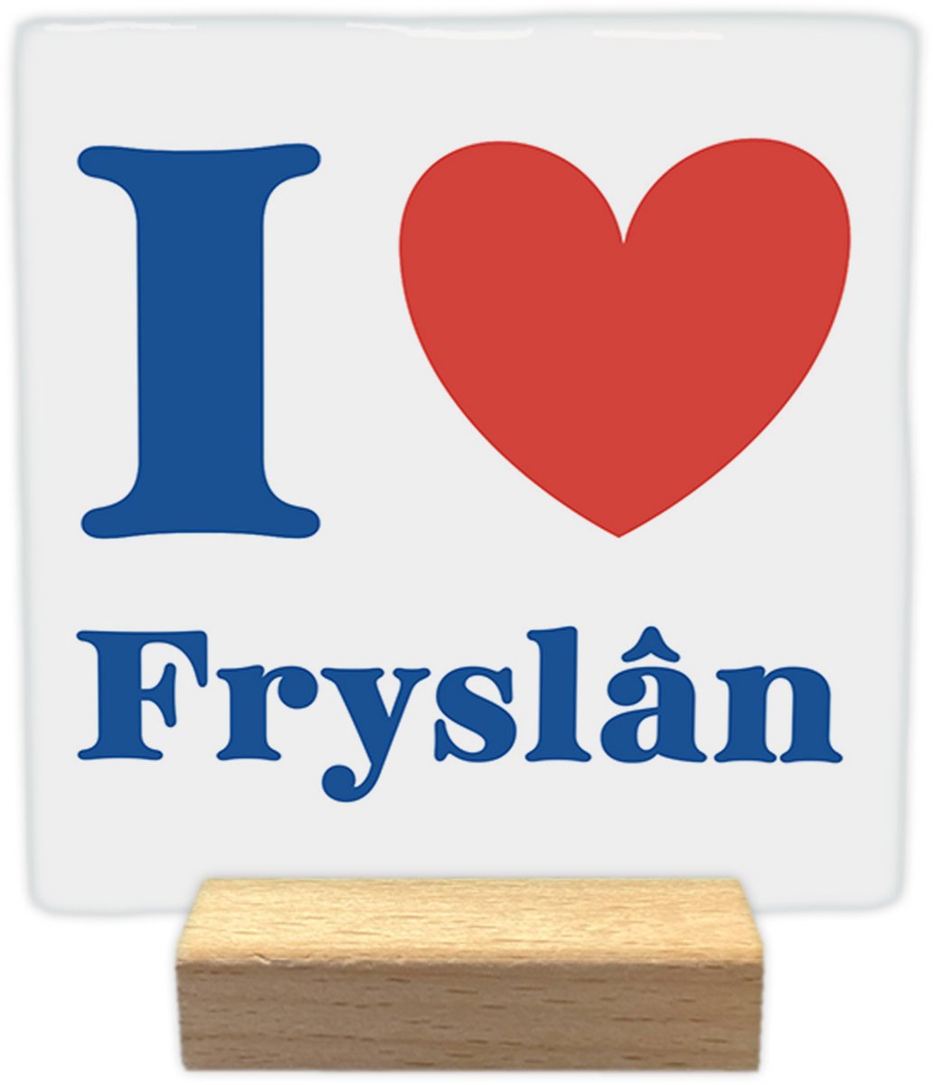 I love Fryslân - Keramische decoratie tegel - incl. houten presenteerblok