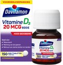 Voordeelverpakking Davitamon Vitamine D3 20 mcg 800IE Hoog Gedoseerd, met flesje 150 smelttabletten citroensmaak.