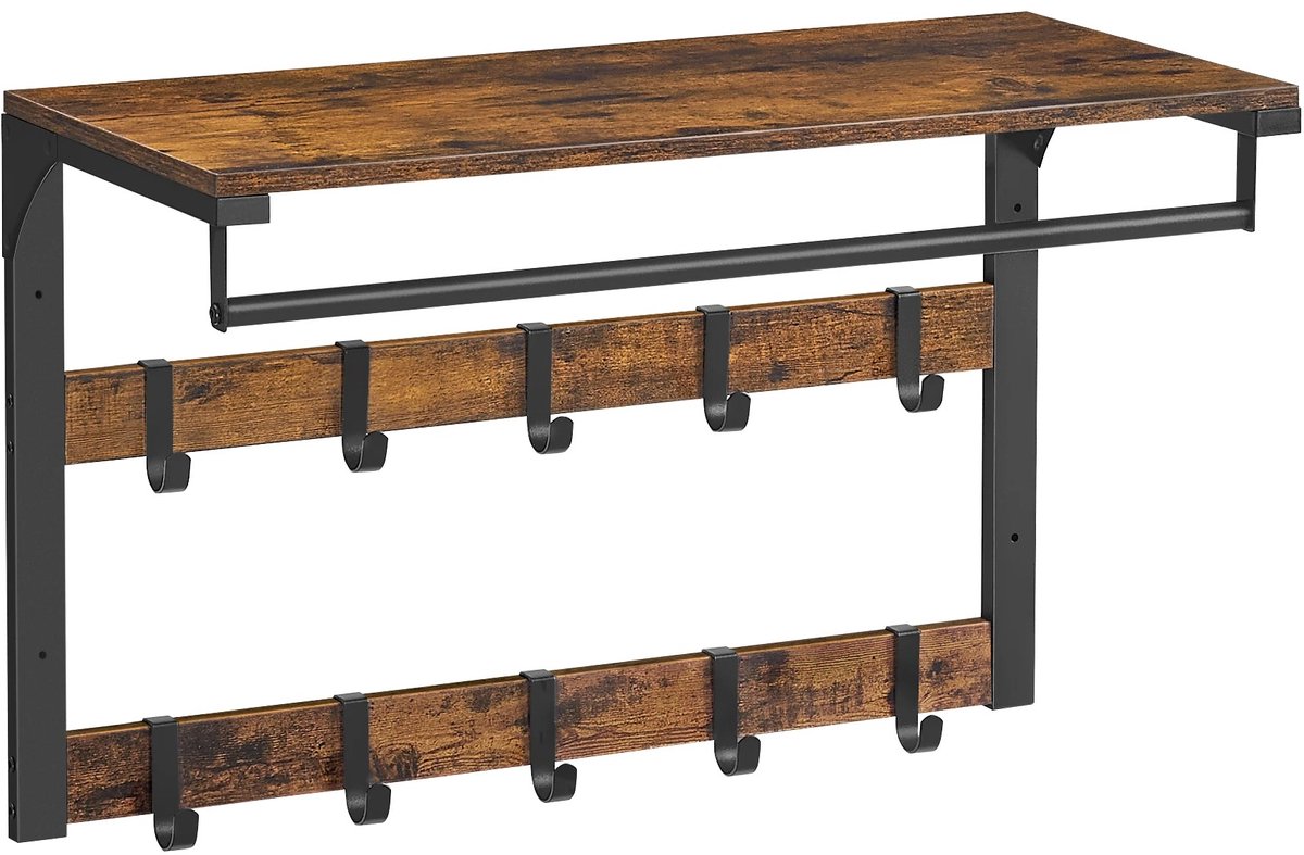 uJOY Wandgarderobe - 3-in-1 ontwerp - Veel ophangmogelijkheden - Stevige kledingroede - Eenvoudige montage - Industrieel design