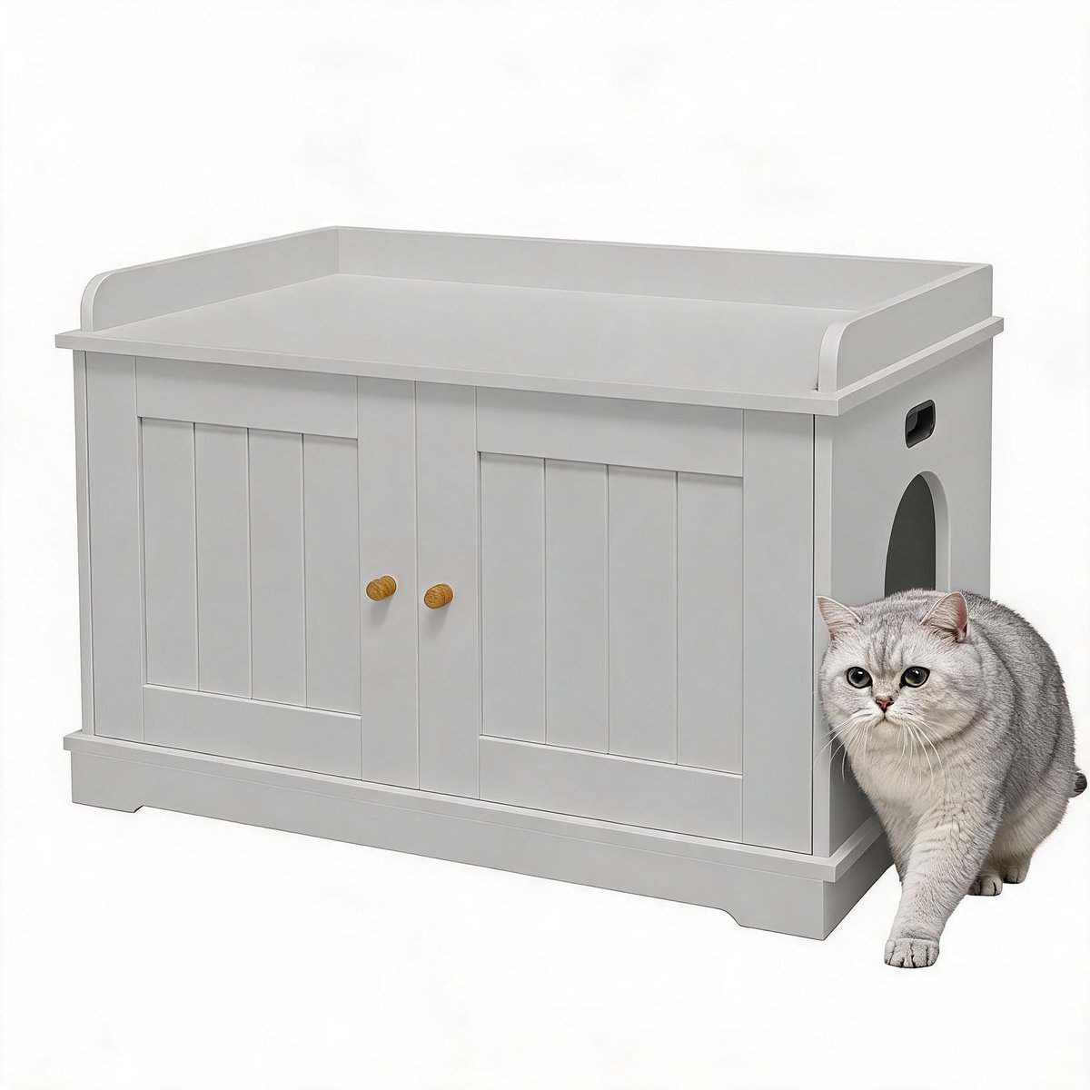 Modern houten kattenbakmeubel – verborgen kattenbakkast met schuurdeur en dubbele deuren, hondbestendig bijzettafel kattenhok voor grote katten met opbergruimte