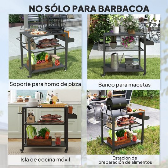 Joorly Buitenkeuken - BBQ Standaard - BBQ Wagen - Grillwagen - Tafel op wielen - Metaal - Multifunctioneel - 105x50x79cm - Zwart — afbeelding 2