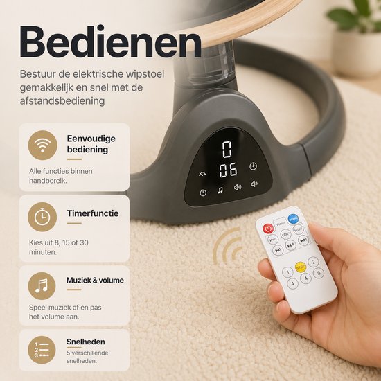 MATTI® - Elektrische Wipstoel - Babyschommel - Schommelstoel - Babyswing - Incl. Bluetooth & Afstandsbediening van Merkloos — afbeelding 3