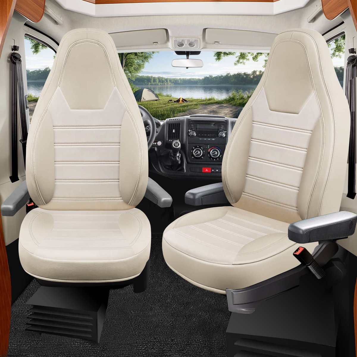Premium Camper stoelhoezen voor Roller Team Livingstone HW5 in Beige (2 losse stoelen)