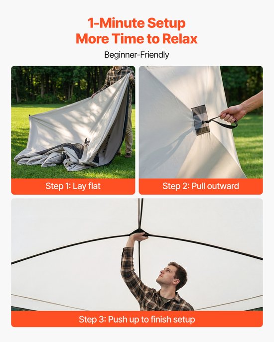 VEVOR 4-Persoons Campingtent, Pop-Up Tent met Gaasramen, Familietent, Snel op Te Zetten in 60 Seconden, Draagbare Cabinetent met Draagtas voor Gezinskamperen en Wandelen, 229x229x212 cm — afbeelding 5