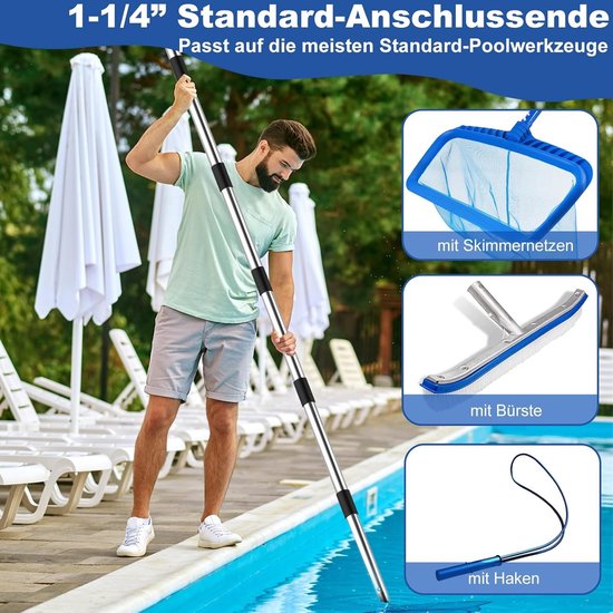 4BAOHUI Telescopische stang voor zwembad, verstelbaar van 75 cm tot 365 cm, zwembadaccessoires, zwembadstang van roestvrij staal en stabiel, uittrekbaar voor gangbare schepnet, skimmer net — afbeelding 3