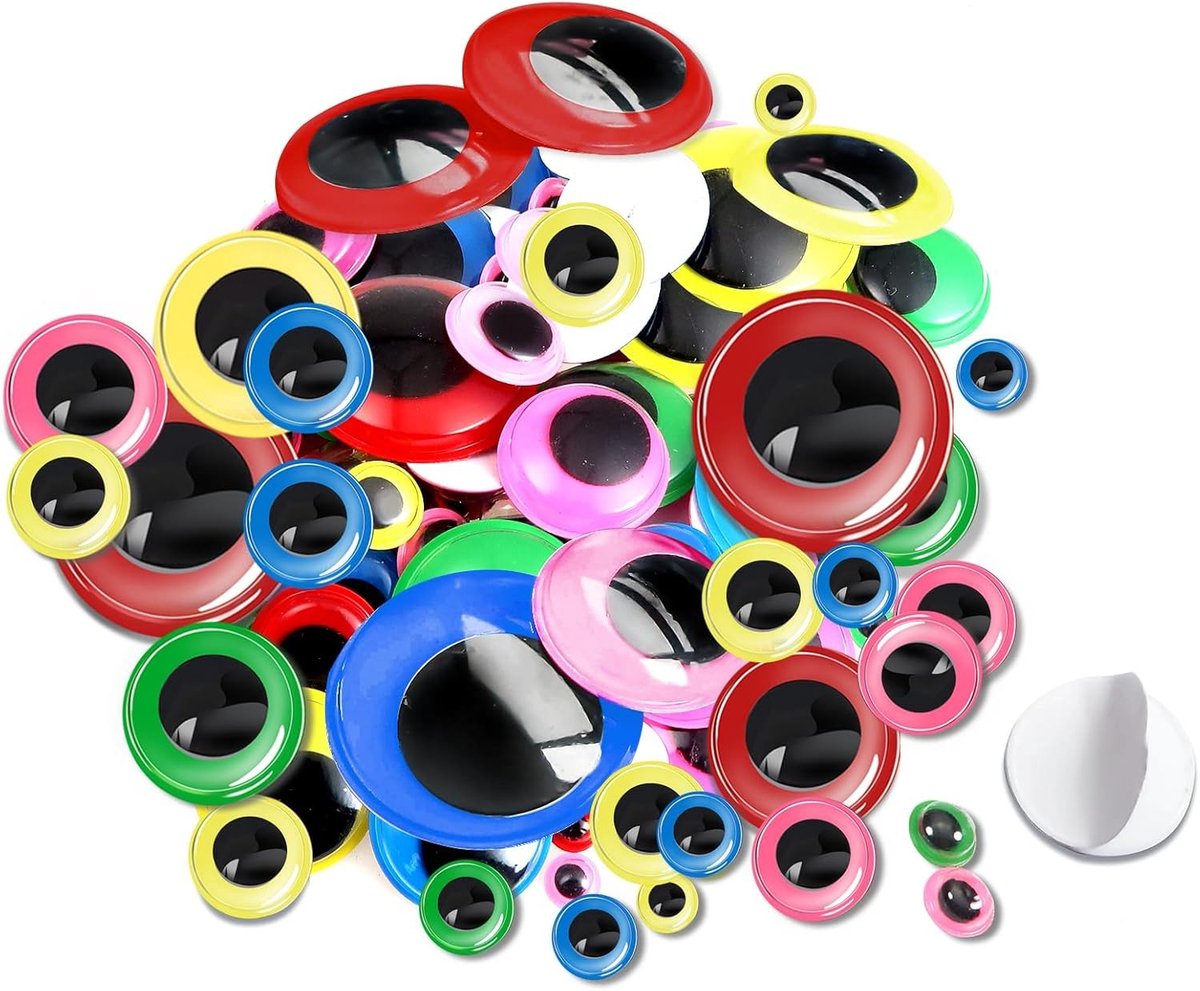 Pack van 100 Zelfklevende Plastic Oogjes in Diverse Kleuren voor Scrapbooking en DIY Creaties, 6 mm tot 35 mm