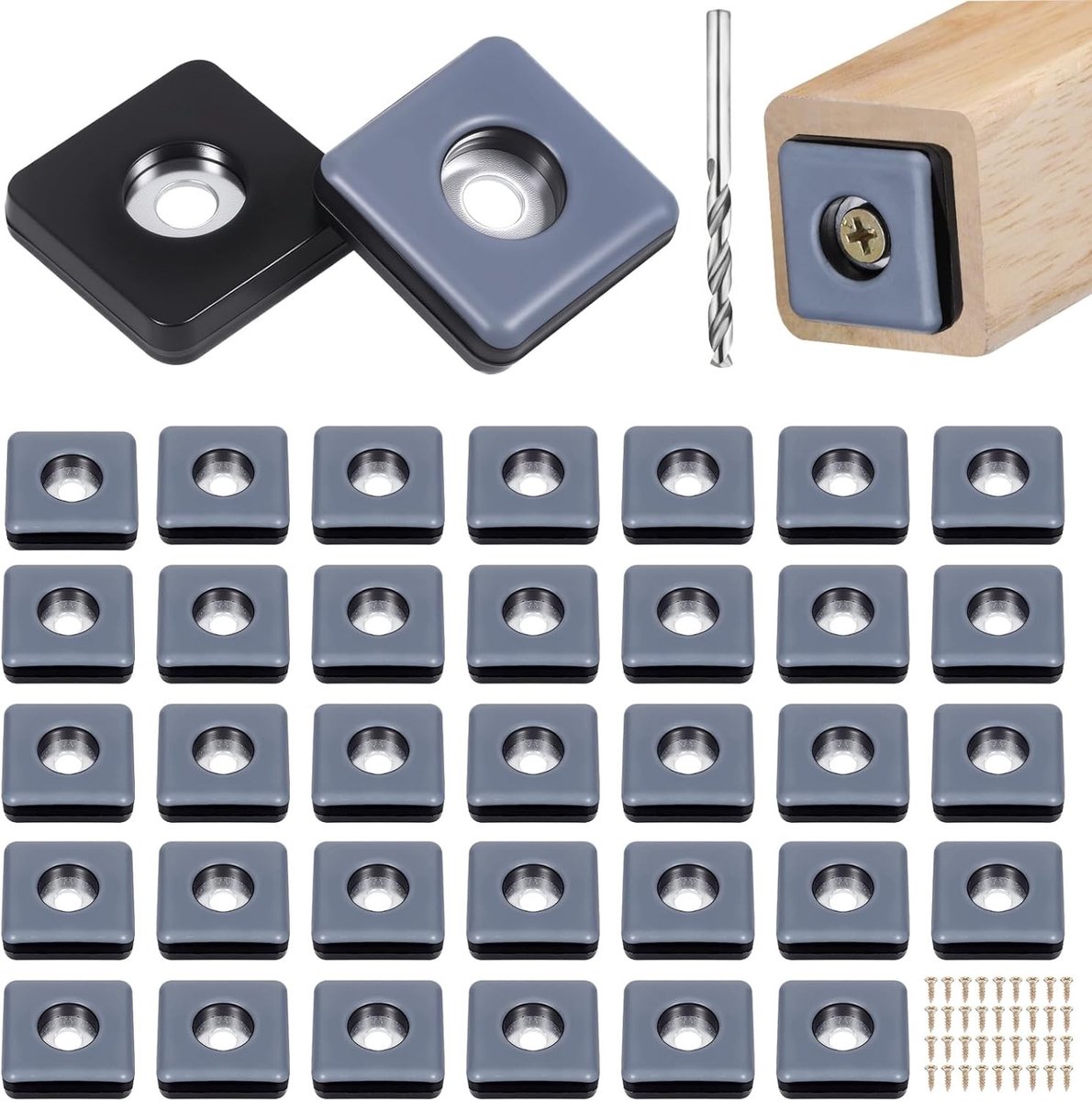 36 Stuks Teflon Glijders voor Meubels - 25 mm Vierkant met RVS Schroeven voor Stoelen en Vloerbescherming