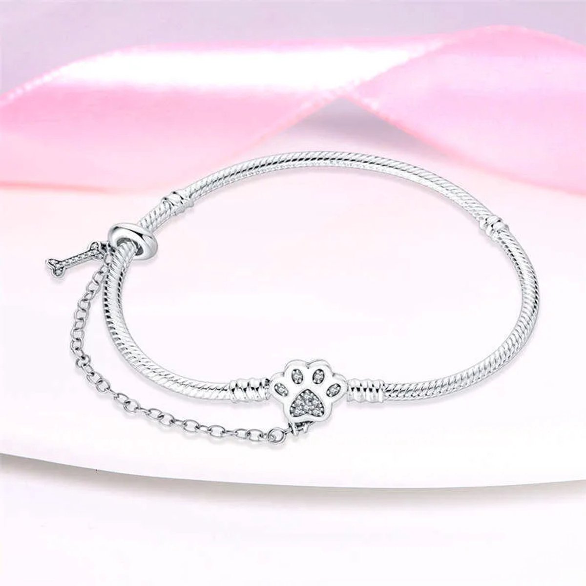 Fler® | Bedelarmband met Pootafdruk Sluiting | Armband Zilver | Zilveren armband | 925 sterling zilver | geschikt voor alle populaire bedel collecties (standaard - 3mm) | Elegante dames armband | maat 19 | Valentijnsdag Cadeau | Sinterklaas kado