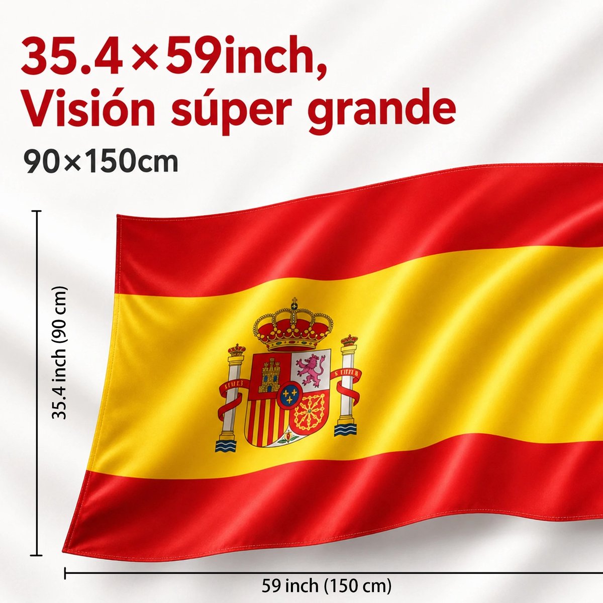 Archi Spaanse Vlag 90x150 cm - Spanje Vlag - UV- & Weerbestendig - Versterkte Oogjes - voor Balkon, Tuin, Sportevenementen & Feestdagen