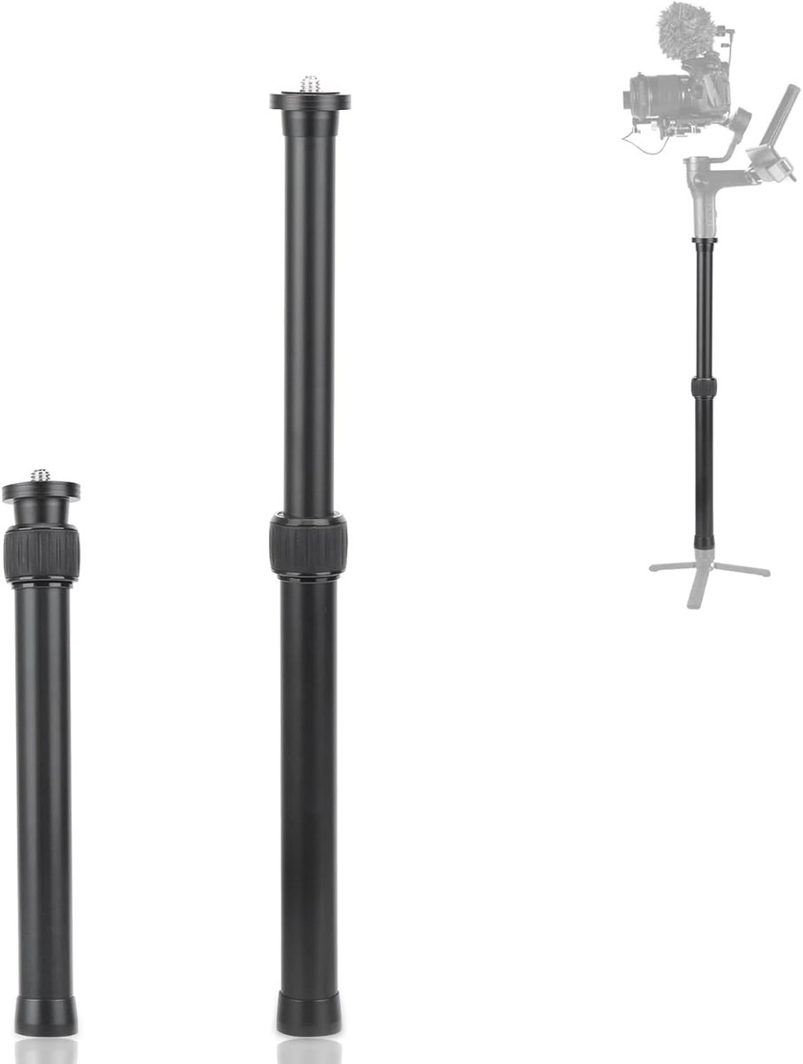 SnelShoppen - Gimbal Verlengstang 25-41 cm Aluminium Telescopische Statiefverlenging met 1/4 inch en 3/8 inch Schroefdraad, Lichte Camera Verlengstang