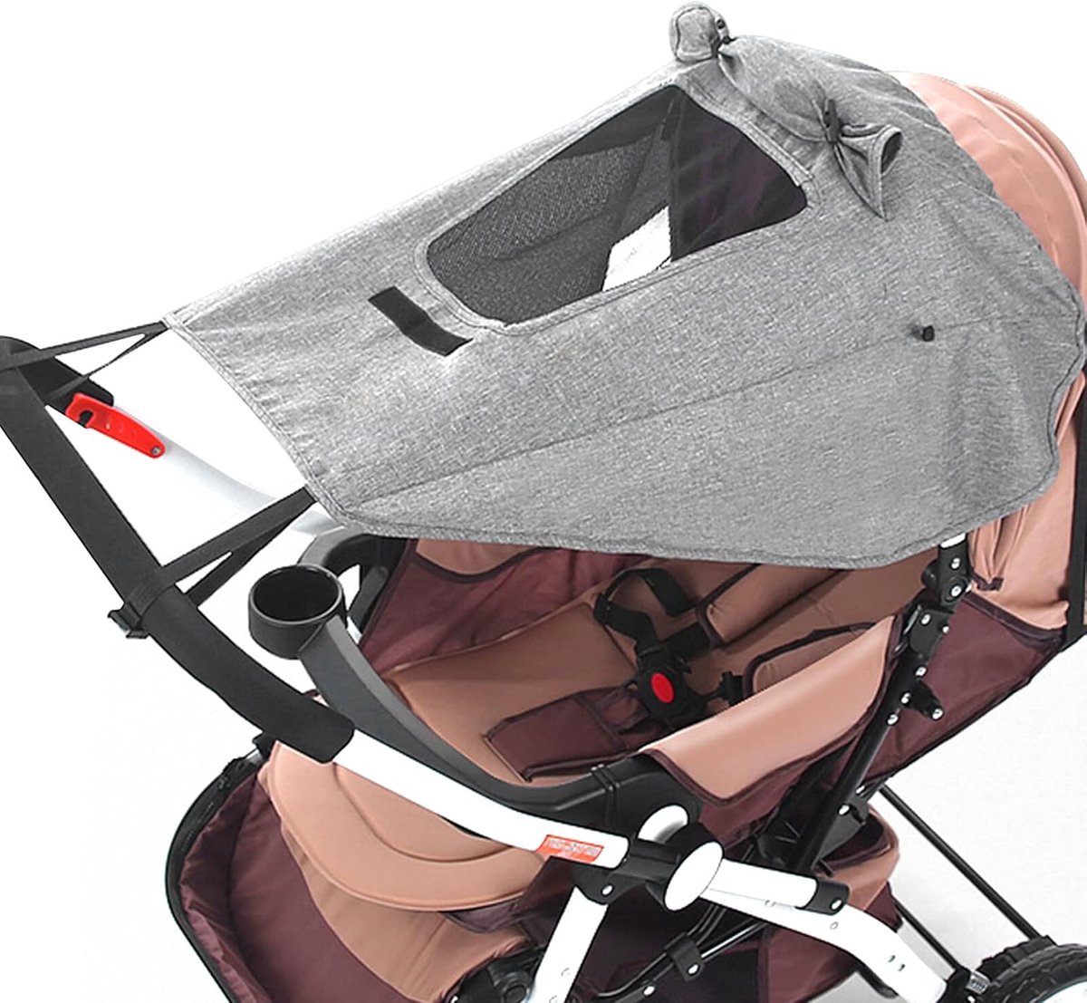 SnelShoppen - Zonnezeil Kinderwagen UV-Bescherming 50+, Waterdicht Schaduwzeil met Kijkvenster en Schaduwvleugels, Eenvoudige Montage, Grijs 69x59cm
