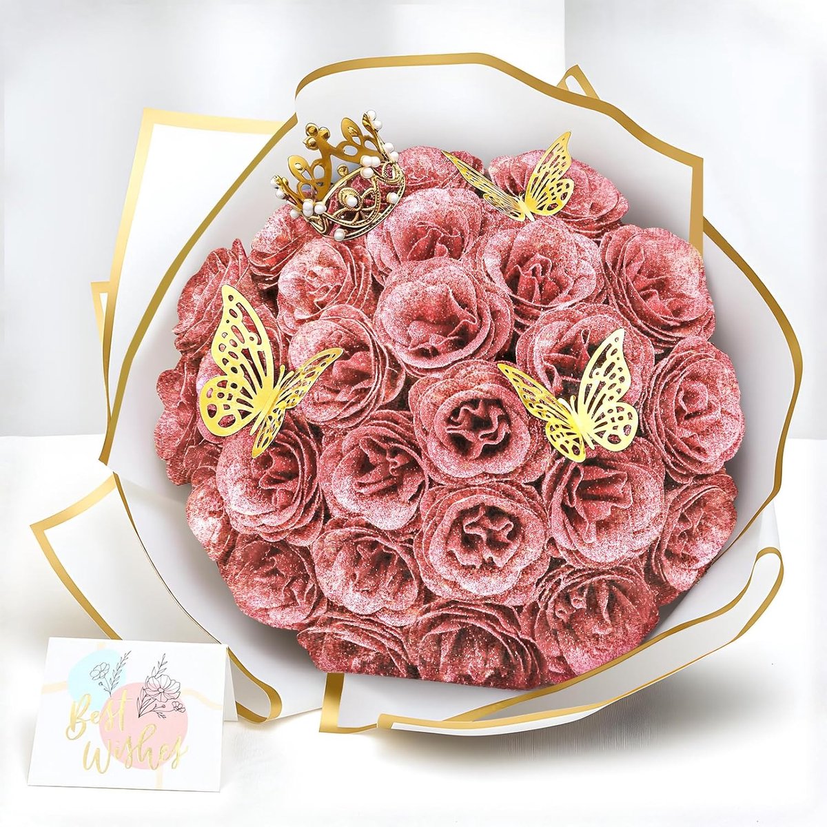 SnelShoppen - 26 Stuks Glitter Rozen Boeket Kunstrozen Bloemen DIY Set - Faux Bloemen met Stengels en Decoraties voor Valentijnsdag, Verjaardag en Fee
