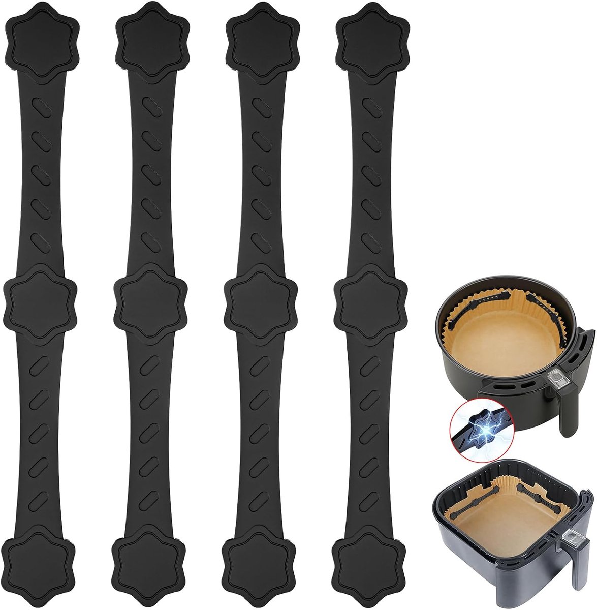 SnelShoppen - 4 Silicone Airfryer Magneten voor Bakpapier - 13,5 cm Strips met 12 Sterke Magneten - Eenvoudige Airfryer Accessoires voor Keuken, Campi