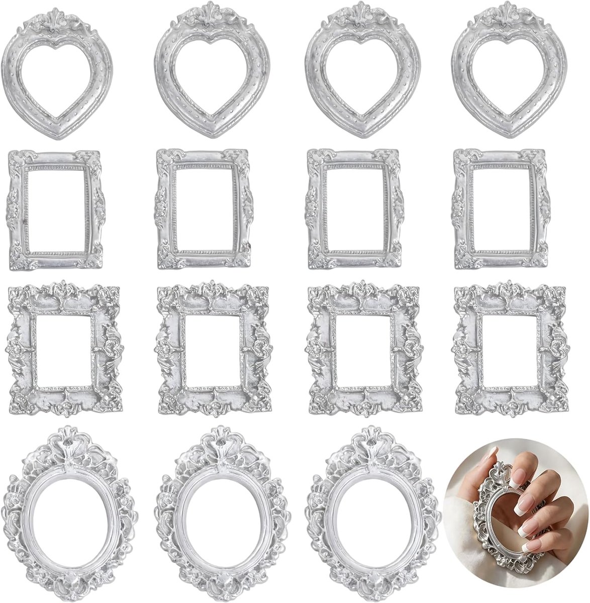 SnelShoppen - Mini Fotolijsten 16 Stuks - Vintage Antieke Zilveren Lijsten voor Sieradentoonstelling en DIY Foto Knutselwerken - Bruiloftsdecoratie
