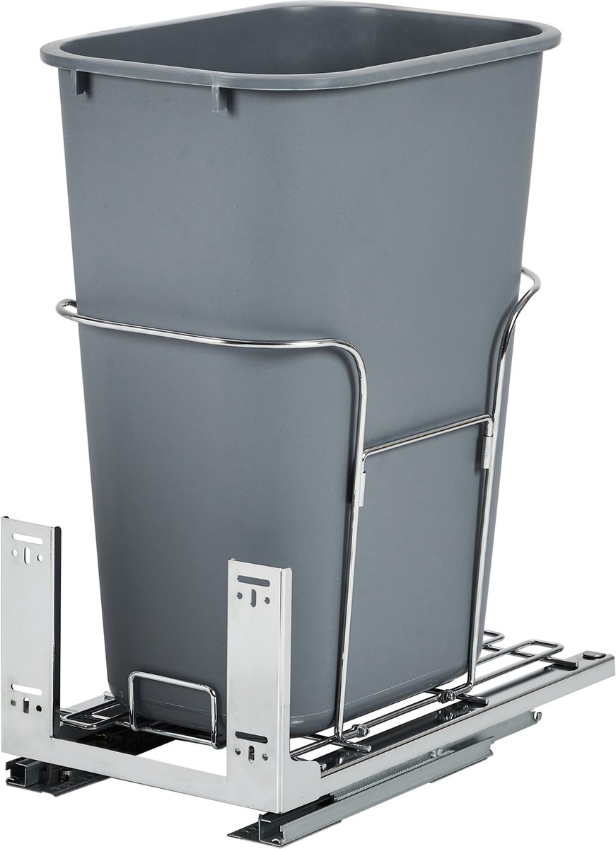 Triumpunpre Inbouw Prullenbak - Uittrekbaar - 33 Liter (35QT) - Afvalemmer voor Keukenkastje - Met Deurmontage & Handgreep - Zilver