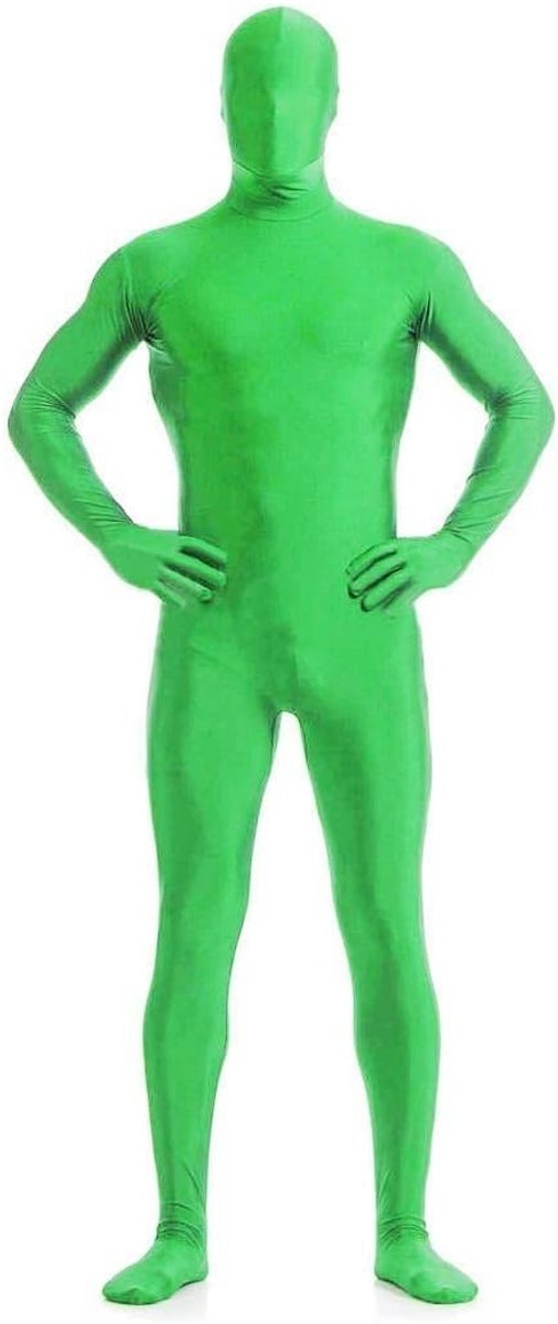 SnelShoppen - Groen Chroma Jumpsuit Maat S voor Volwassenen en Kinderen - Elastisch Full Body Pak voor Verkleedfeest, Halloween, Cosplay, en Meer - Ge
