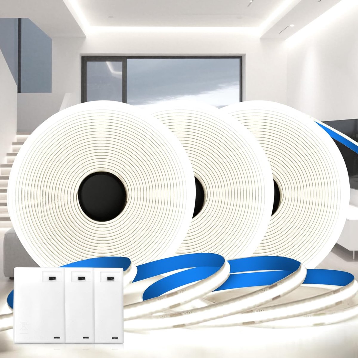 SnelShoppen - LED Strips Kerstverlichting 3x1M Batterijgevoed 6000K Wit Zelfklevend Indirecte Lichten voor Keuken, Vitrines, Trappen, Feest, Decoratie