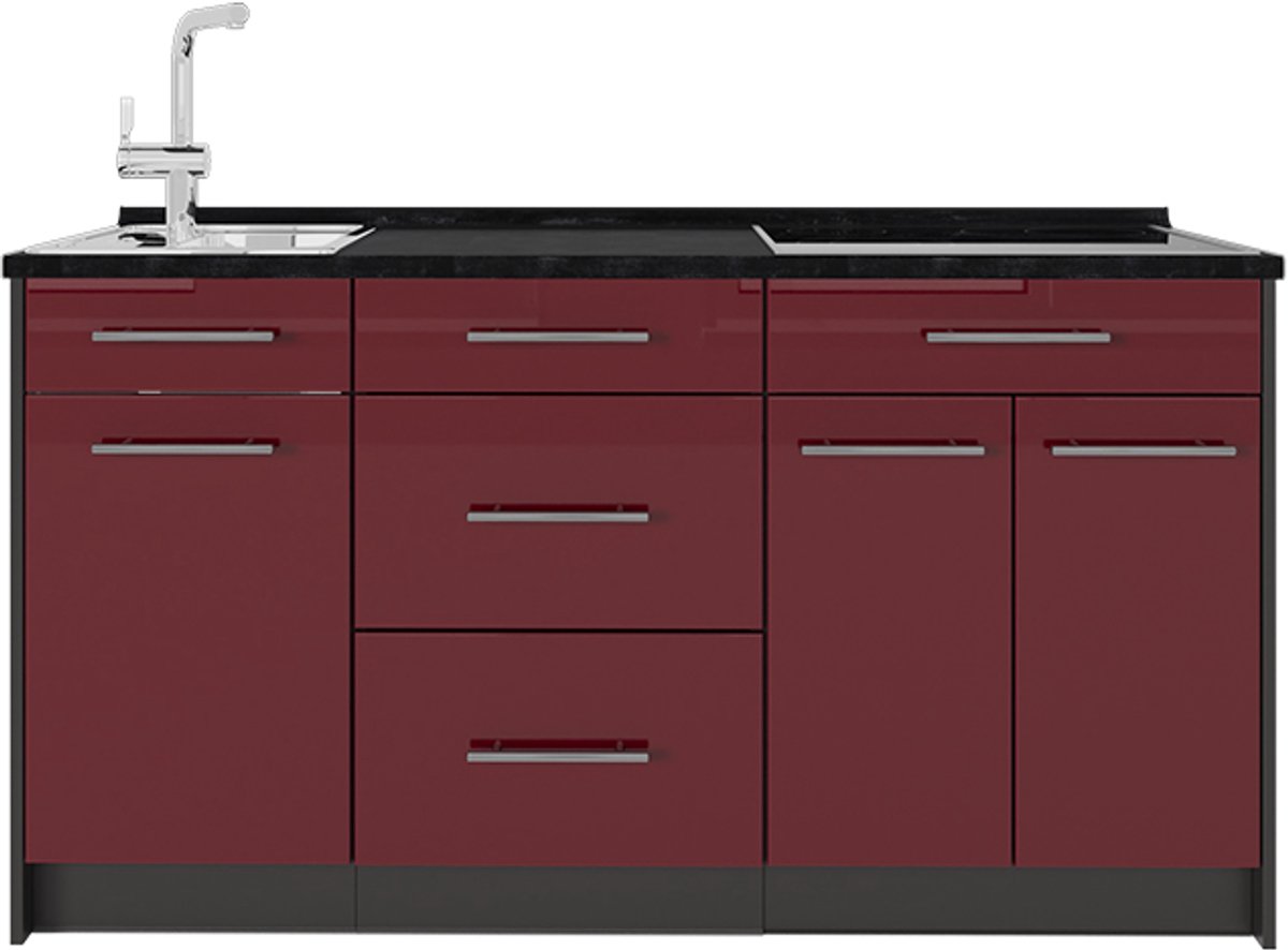 Vicco Keukenblok Fame-Line, Bordeauxrode hoogglans, 150 cm zonder werkblad