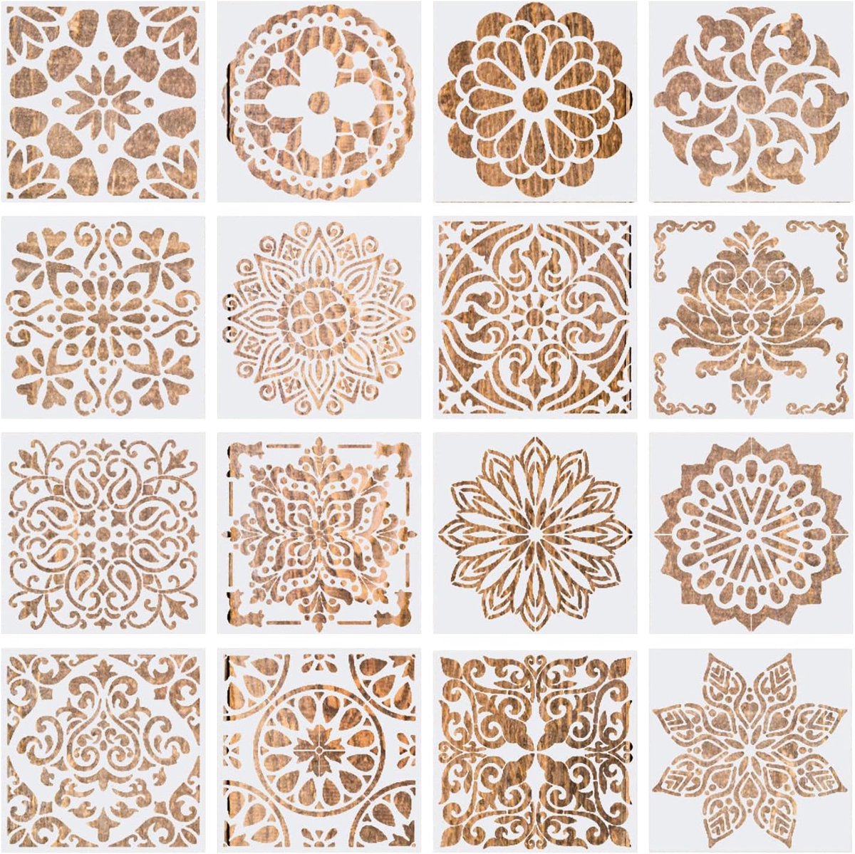 SnelShoppen - 16 Stuks Mandala Sjablonen Herbruikbaar voor Schilderen op Hout, Steen, Stof, Metaal, Meubels en Muren - Hoogwaardige PET Materialen - C