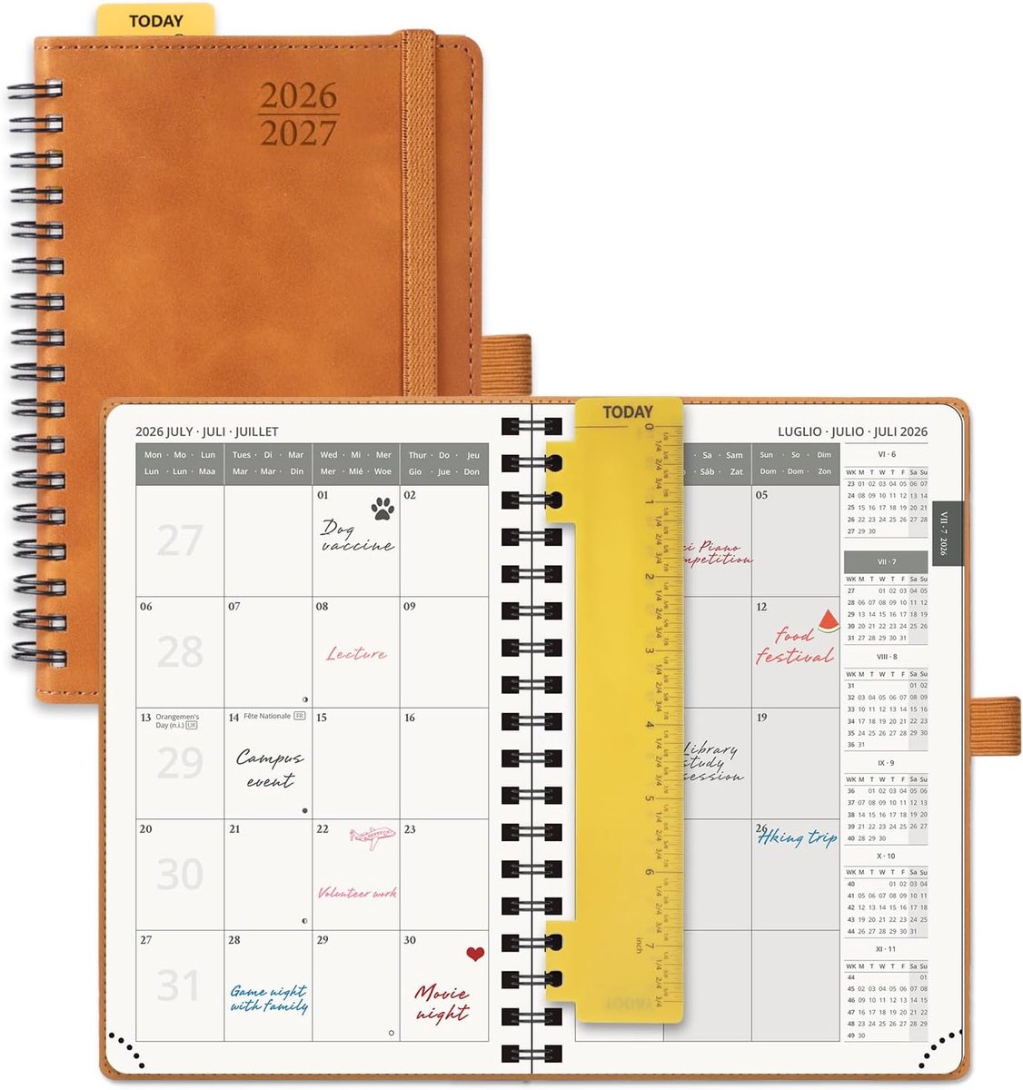 SnelShoppen - Pocket Agenda Monthly Planner 2026 2027 - Compact 16x10.5cm - 18 Maanden - Soft Spiral Binding - Bruin - Perfect voor Persoonlijke Plann