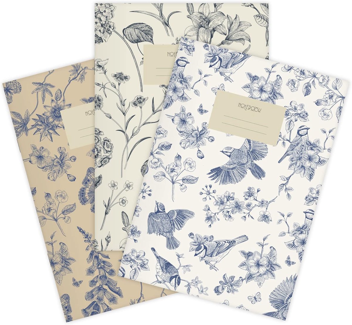 SnelShoppen - Set van 3 A5 Notitieboekjes met Vogels & Vlinders - 32 Vellen Dot Grid - Handgemaakt in Duitsland - Perfect voor Notities, Journals, en