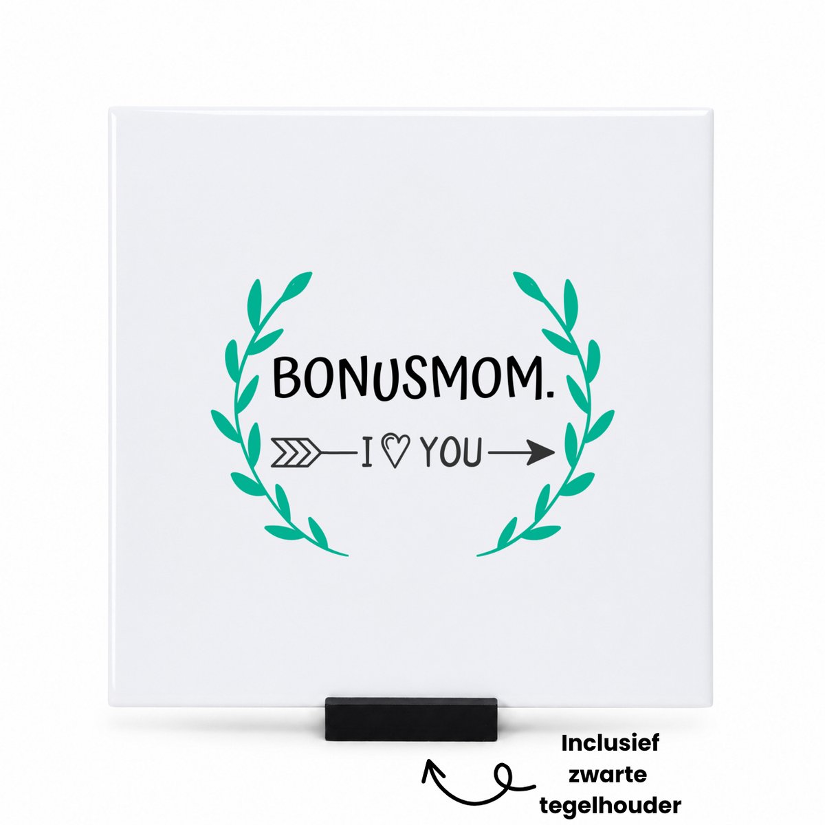 Hacebo bonusmom I love you tegeltje met tegelhouder - Mama - de liefste bonusmoeder - tegeltjes met tekst - Moeder cadeautjes - moederdag - verjaardag - geschenk - kado - spreuktegels - 15x15 CM Wit
