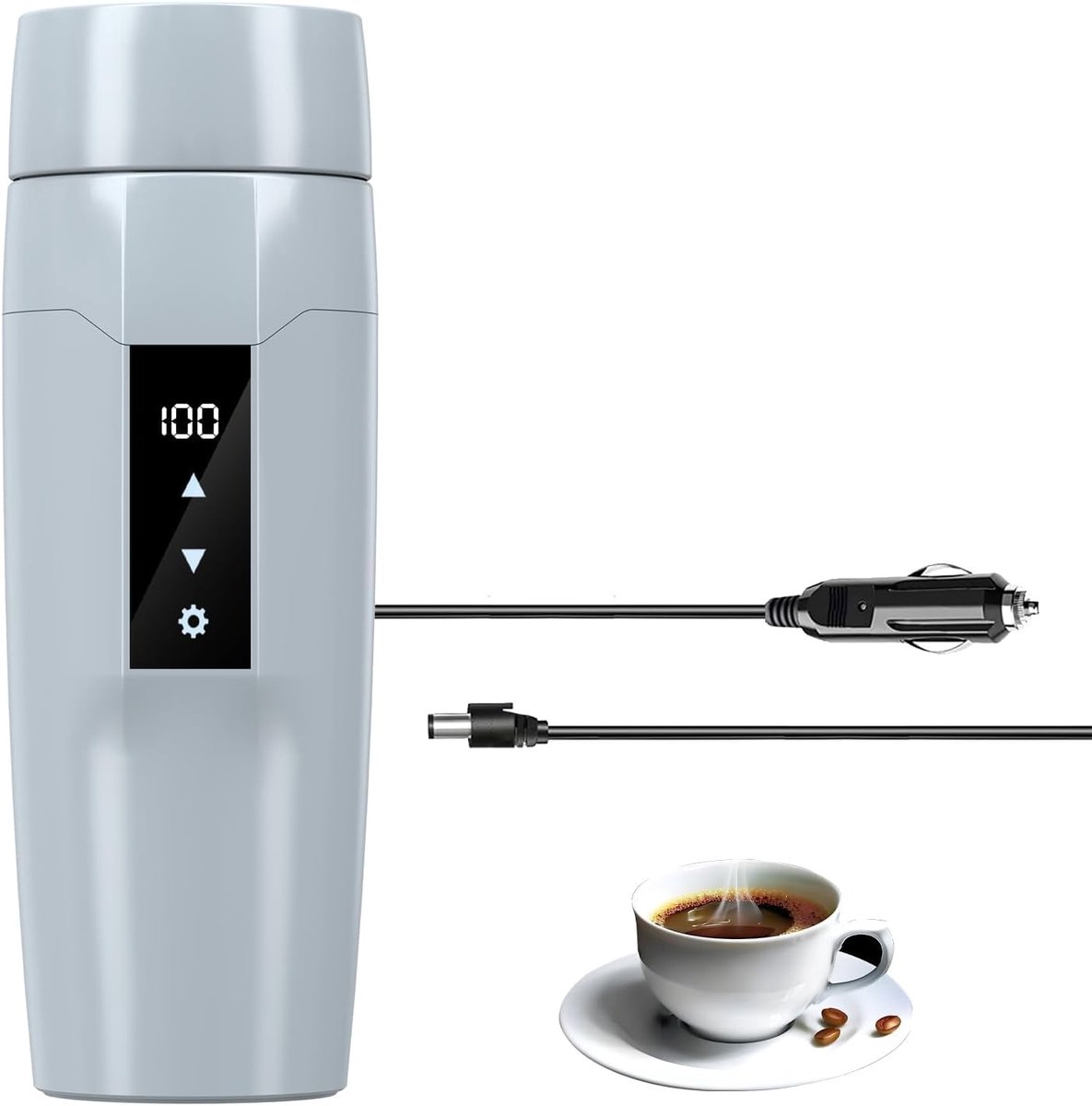 SnelShoppen - 12V Draagbare Waterkoker met 40~100℃ Temperatuurregeling, Mini Slimme Elektrische Waterverhitter, Antilek, 80W Snelle Verwarming voor Re
