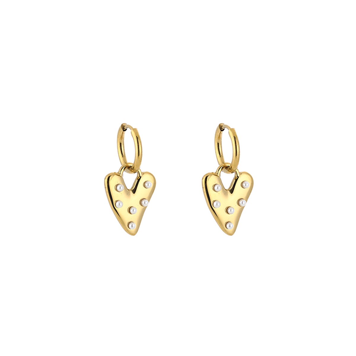 Stainless Steel Hartjes Oorringen – Romantische & Trendy Oorringen met Hartjeshanger - RVS - Goud