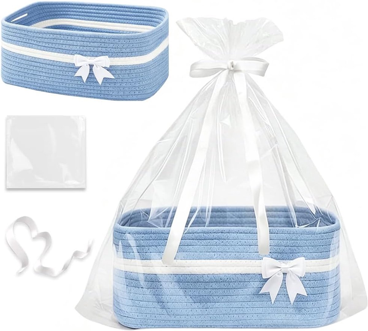 SnelShoppen - Grote Cadeaumand Leeg 34x25x15 cm - Decoratieve Opbergmand met Handgrepen, Geschenkzakjes en Cadeaulint - Perfect voor Verjaardag, Bruil