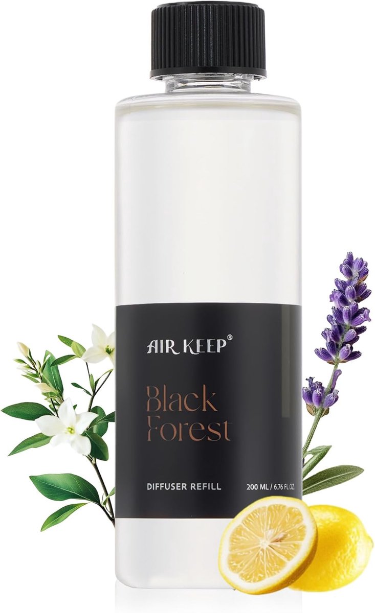 SnelShoppen - Airkeep Refill Geur Sticks 200 ml - Geurstokjes Navulling - Langdurige Geur tot 90 Dagen - Zwarte Bos - Geschikt voor Diffusers