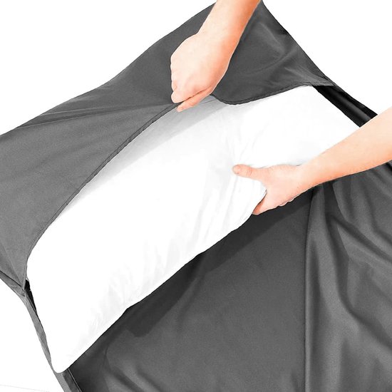 SnelShoppen - Zacht bedlaken met kussensloop, ultralichte reislaken slaapzak voor camping, rugzakreizen, hotelgebruik, grijs, 220x80 cm, nylon, ademen van Snelshoppen — afbeelding 2