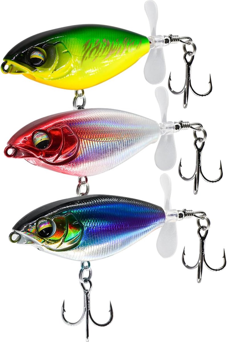 SnelShoppen - Whopper Plopper Lure met Spiral Tail, 3D Ogen, Geschikt voor Zoet en Zout Water, Vervaardigd van Duurzaam Materiaal, 2 Triple Hooks, Per