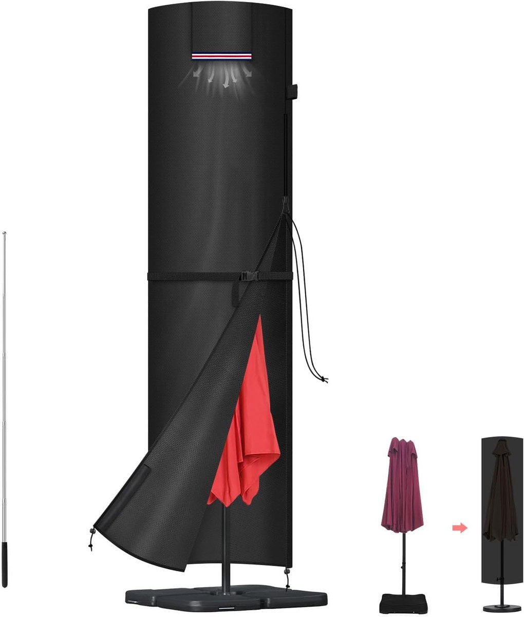 SnelShoppen - LAMUNI Parasol Beschermhoes met Stok, Waterdichte Parasolhoes voor Tuinparasol Ø 3-4m, 420D Oxford Tuin Parasol Cover, UV-Bescherming, 2