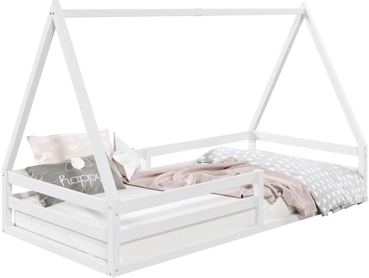 IDIMEX SILA-bed in huisvorm, 90 x 190 cm, van massief hout – wit