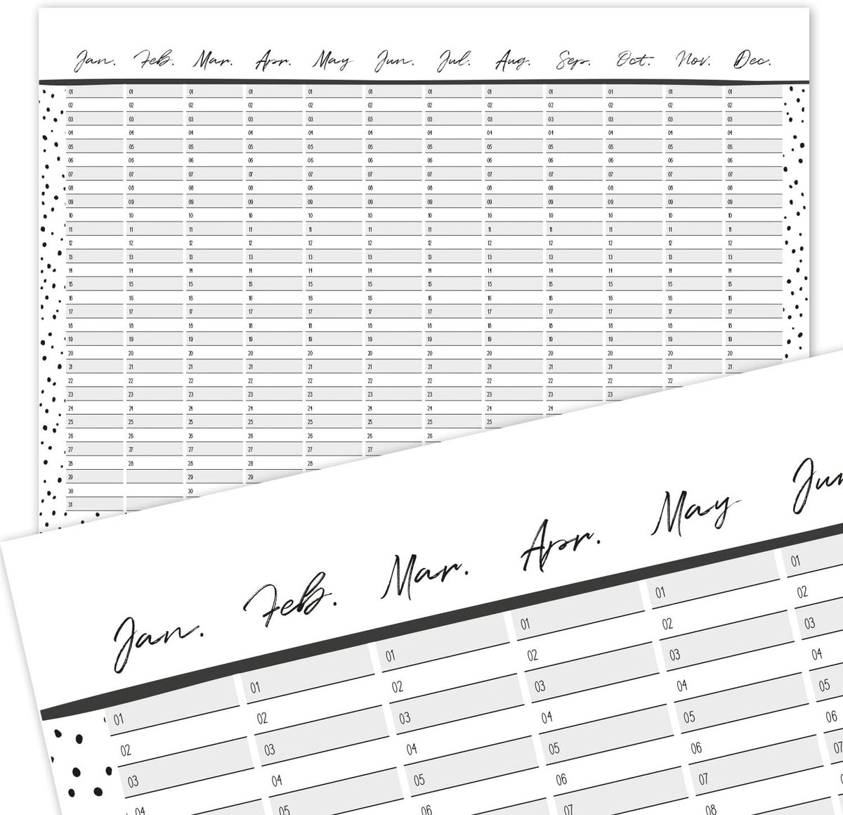 SnelShoppen - Verjaardagskalender Dots I DIN A3 I Jaaronafhankelijk I Permanent Kalender voor Dames, Meisjes, Gezinnen I Zwart-Wit I Hoogwaardige 350