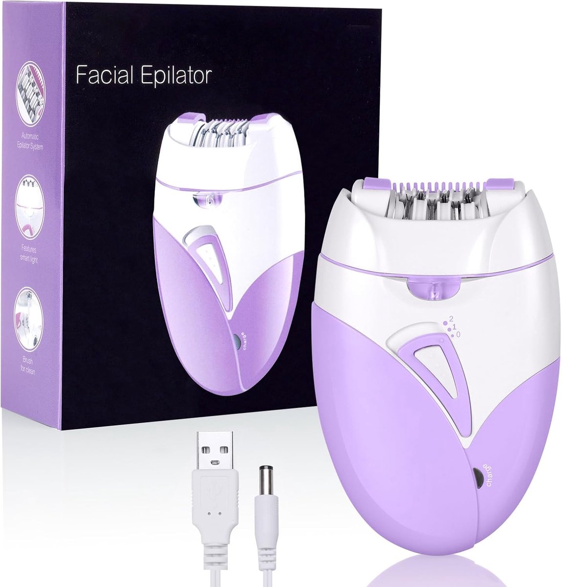 SnelShoppen - URAQT Draadloze Gezichtsepilator voor Vrouwen met LED Licht, Mini Epilator voor Gezicht, Lichaam, Bikini, Onderarm, Minder Pijn, Efficië