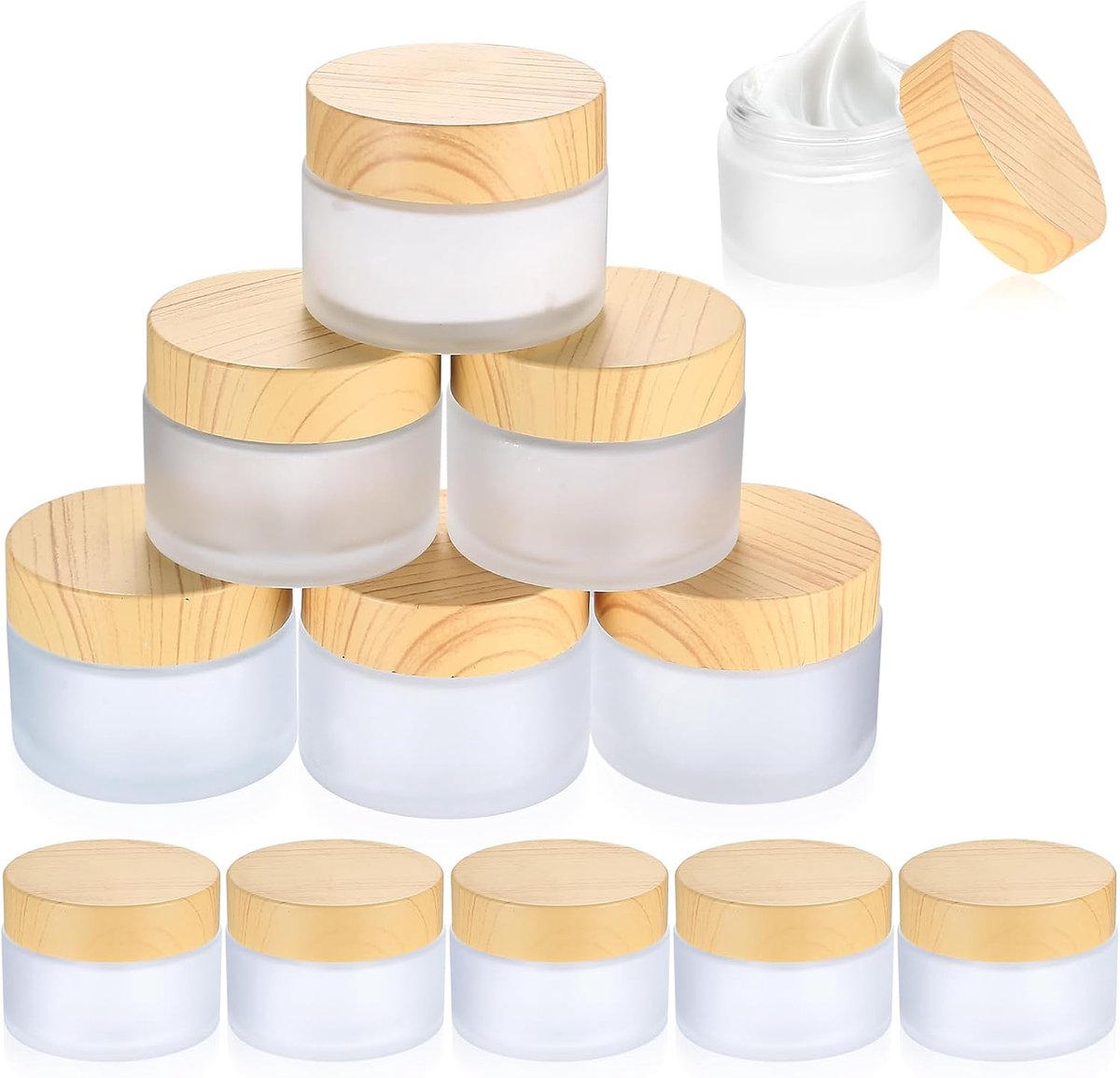 SnelShoppen - 12 stuks kleine glazen potten met deksels, 30 ml/50 ml cosmetische potten, lege glazen potten voor opslag van crème, lotion, lippenbalse
