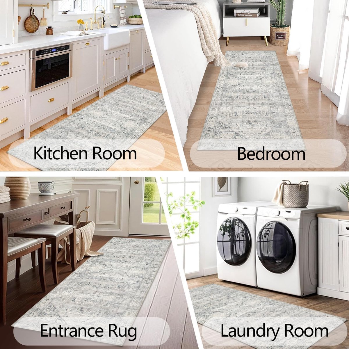SnelShoppen - Wasbare Loper Tapijt 60x150cm Grijs Beige Antislip Vloerkleed voor Hal Entree Wasserij Keuken Slaapkamer Kortpolig
