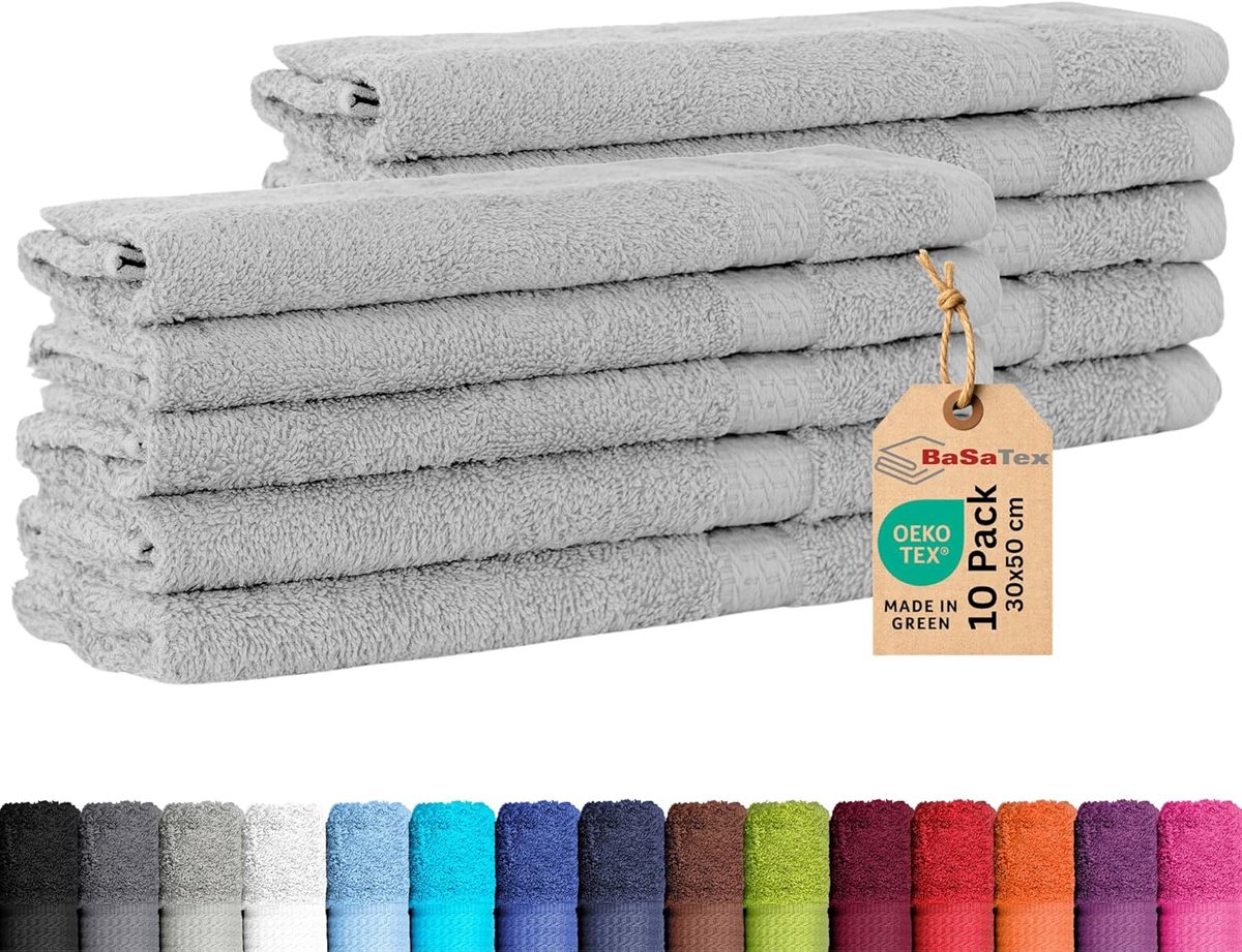 SnelShoppen - Set van 10 Gastendoeken 30x50 cm van 100% Katoen, Zilver, Oeko-Tex, Zacht en Absorberend, Ideaal voor Badkamer, Kamers en Feesten