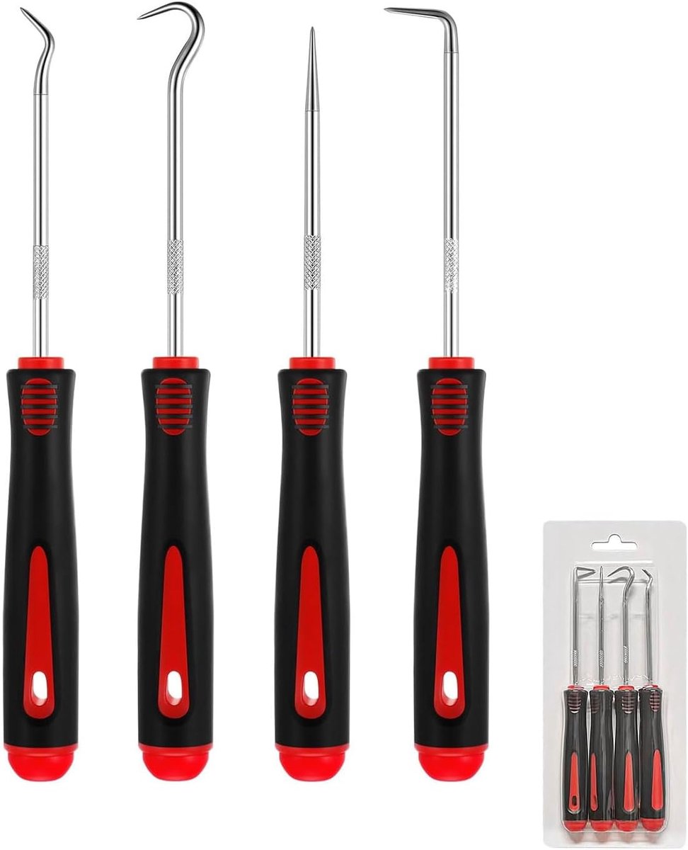 SnelShoppen - 4-delige Olie Seal Verwijder Set, Auto O-Ring Haak Tools, Recht en Gebogen Haak, 240 mm, Ideaal voor Auto Reparatie en Onderhoud