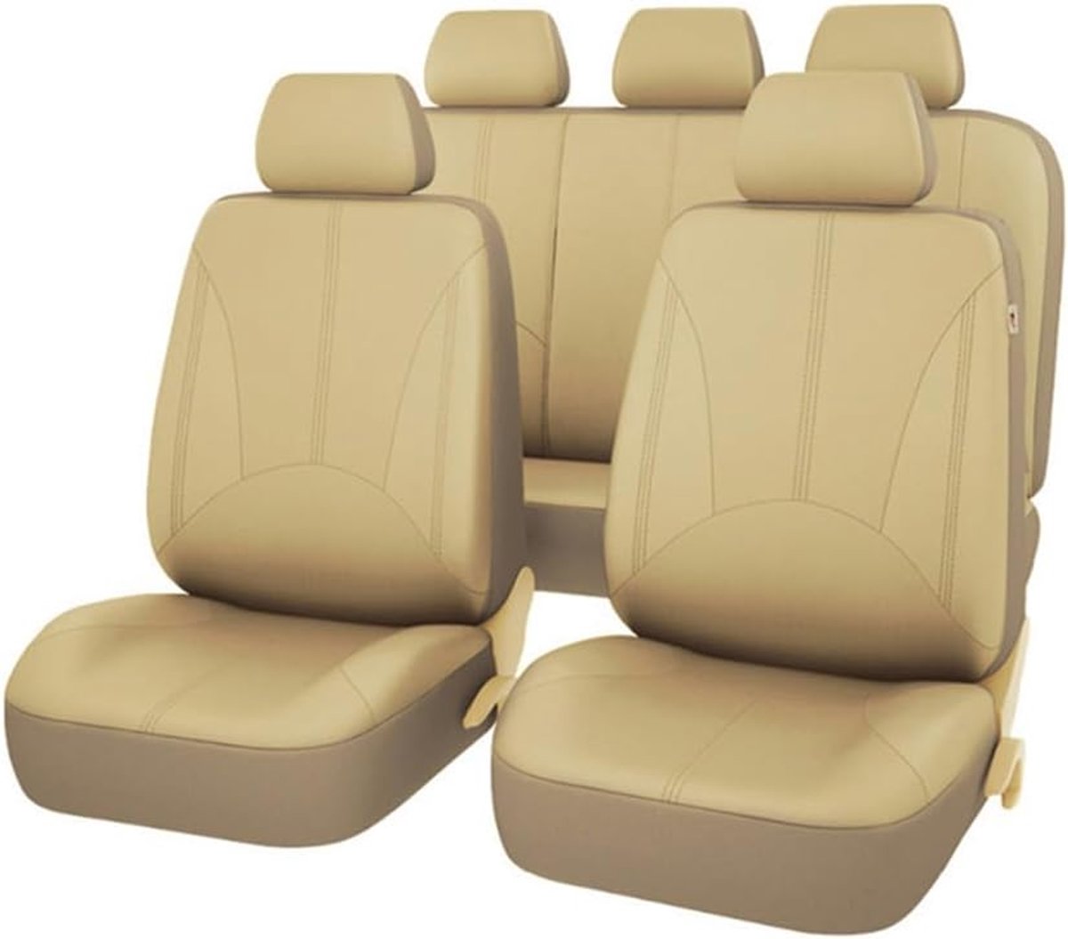 SnelShoppen - 4-delige Auto Stoelhoezen Set, Universele Ademende PVC Leer Bekleding, 2 Voorkant Stoelhoezen en 2 Hoofsteunhoezen, Beige, Auto Bescherm