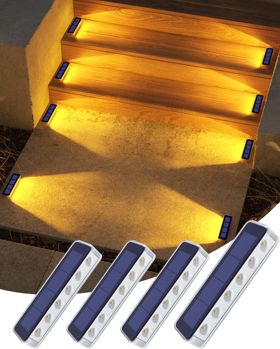 Solar Trapverlichting Set Van 4 - IP68 Waterdichte LED Buitenlampen Op Zonne-energie - Warm Wit Wandlicht Voor Trappen, Tuin, Terras, Pad En Buitentreden