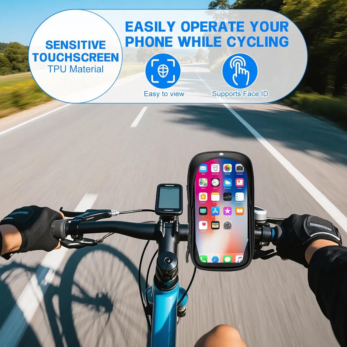 SnelShoppen - Waterproof Fiets Smartphone Houder 360° met Touch Screen en Regenbescherming voor 4.5-6.4 Inch Smartphones, Verwijderbare Mobiele Telefo