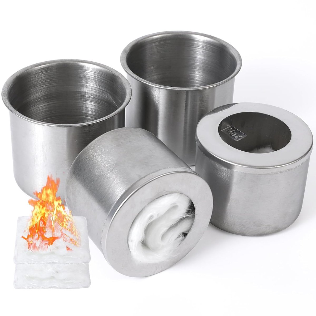 SnelShoppen - 2 + 2 x Set Bioethanol Brandpotten, Ethanol Branders voor Verbrandingskamer, Inclusief Glasvezelwol voor Bioethanol, Universeel voor Taf