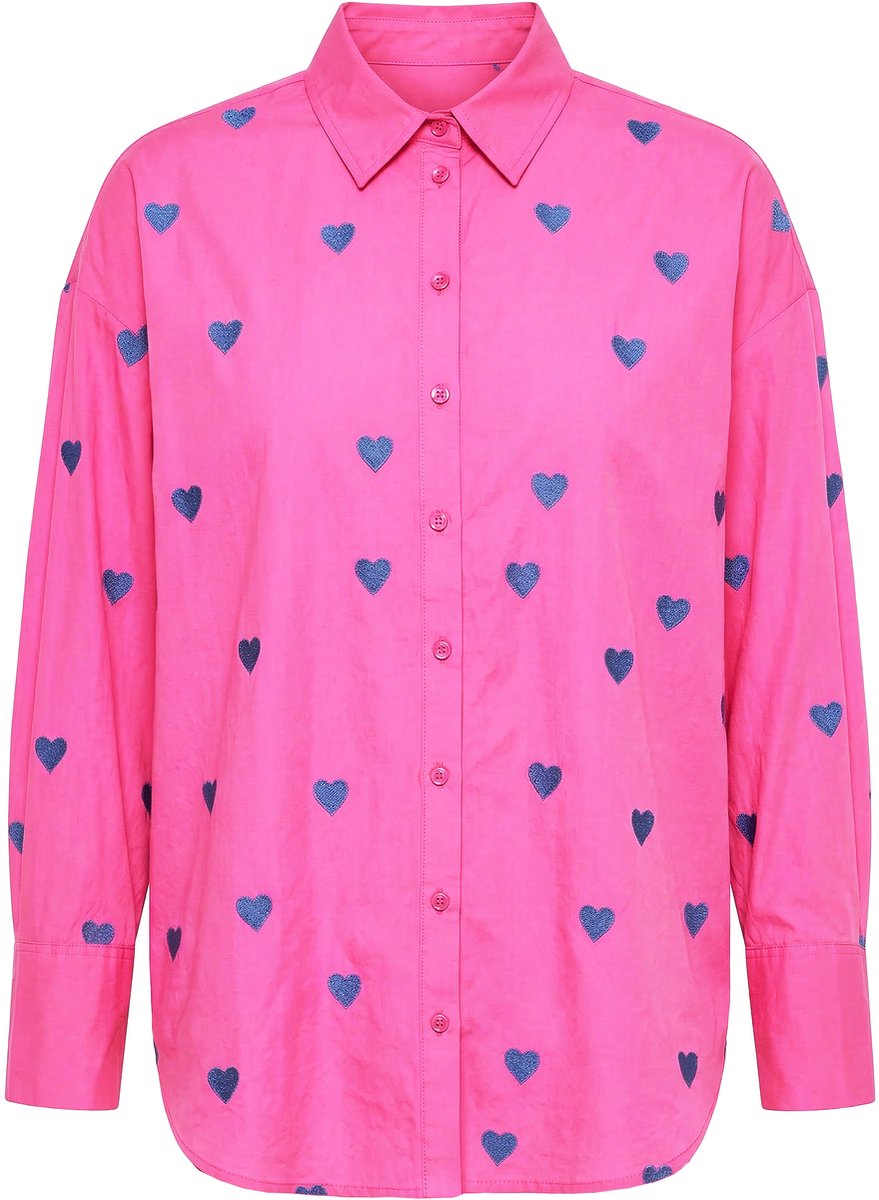 Studio Untold - Dames - Overhemdblouse oversized Heart-borduursel overhemdkraag - Roze - Maat 58+